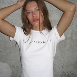 With jean too good to be true baby tee